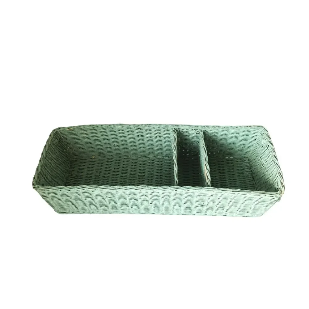 Vintage 60s 70s Caddy Handled Basket Divided Cottagecore Farmhouse Seafoam Green